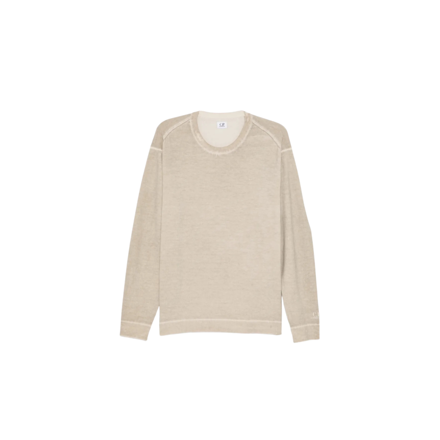 Pull CP COMPANY col rond coton fin délavé beige