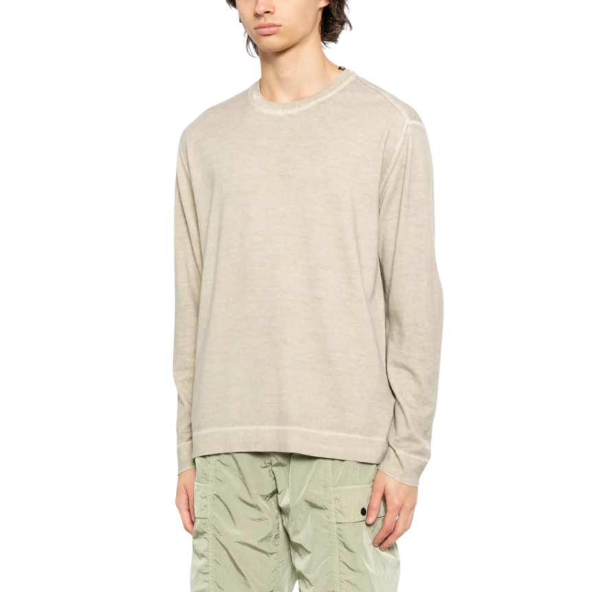 Pull CP COMPANY col rond coton fin délavé beige
