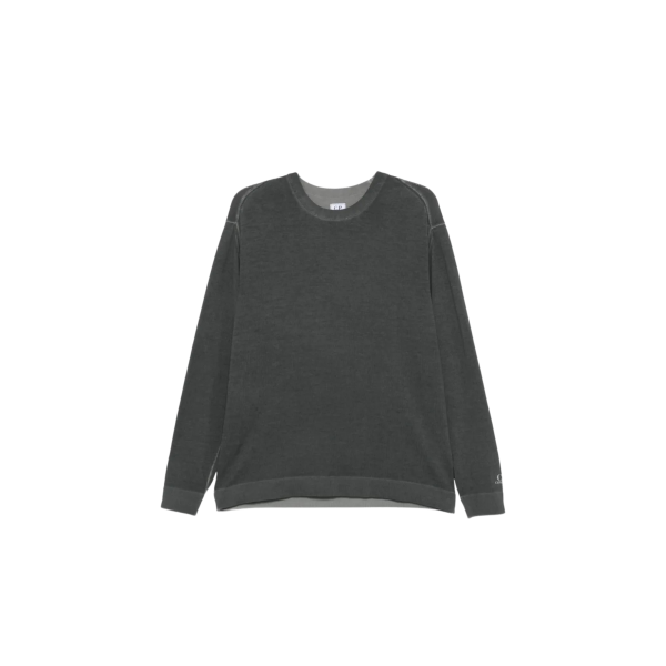 Pull CP COMPANY col rond coton fin délavé gris anthracite