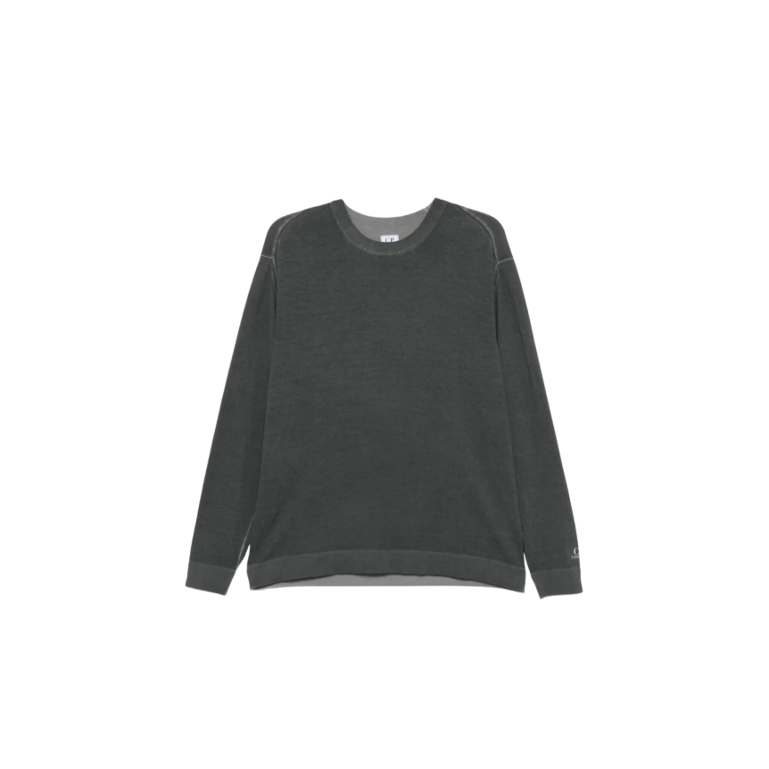 Pull CP COMPANY col rond coton fin délavé gris anthracite