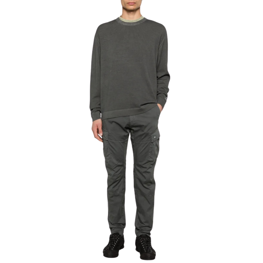 Pull CP COMPANY col rond coton fin délavé gris anthracite