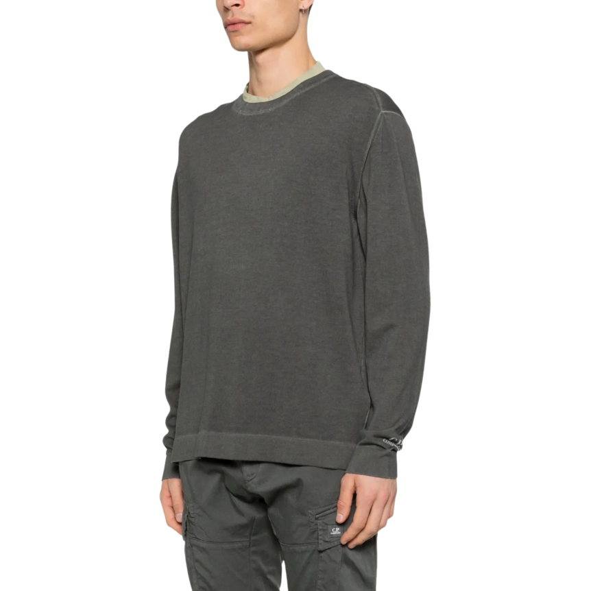 Pull CP COMPANY col rond coton fin délavé gris anthracite