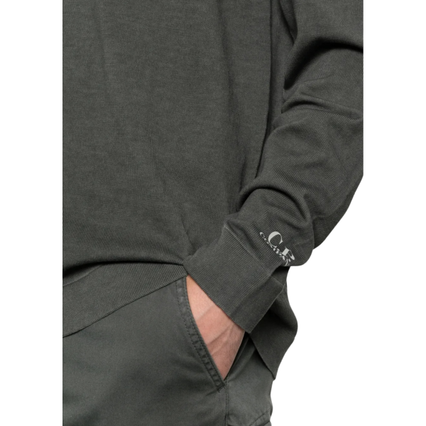 Pull CP COMPANY col rond coton fin délavé gris anthracite