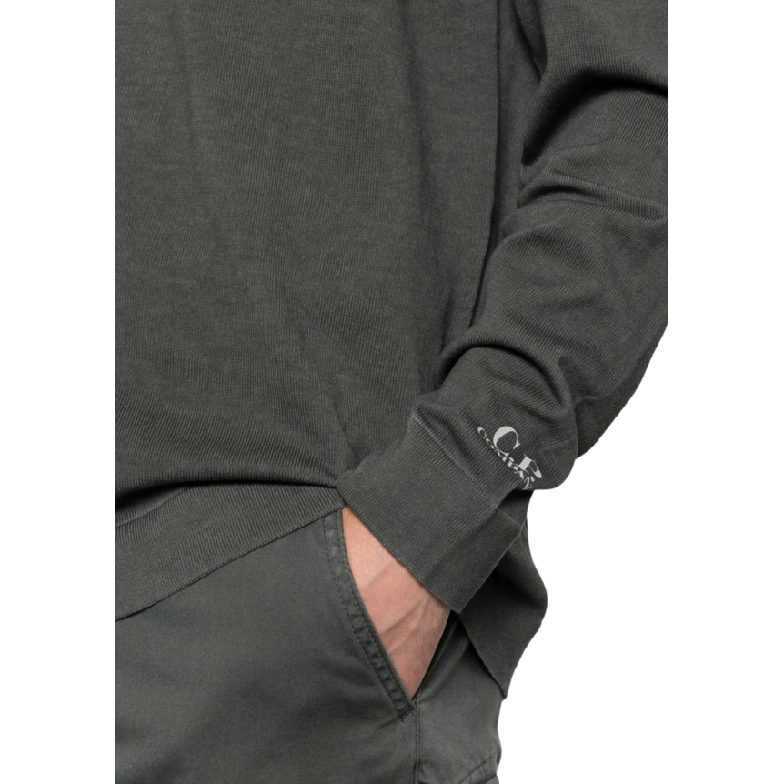 Pull CP COMPANY col rond coton fin délavé gris anthracite