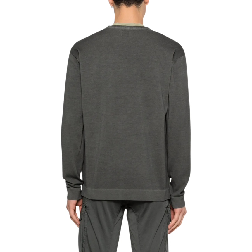 Pull CP COMPANY col rond coton fin délavé gris anthracite
