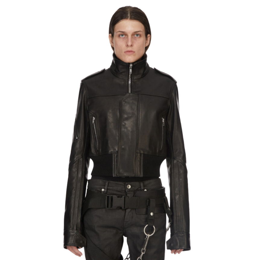 RICK OWENS Blouson zippé Perfecto SS26 Temple court cuir noir
