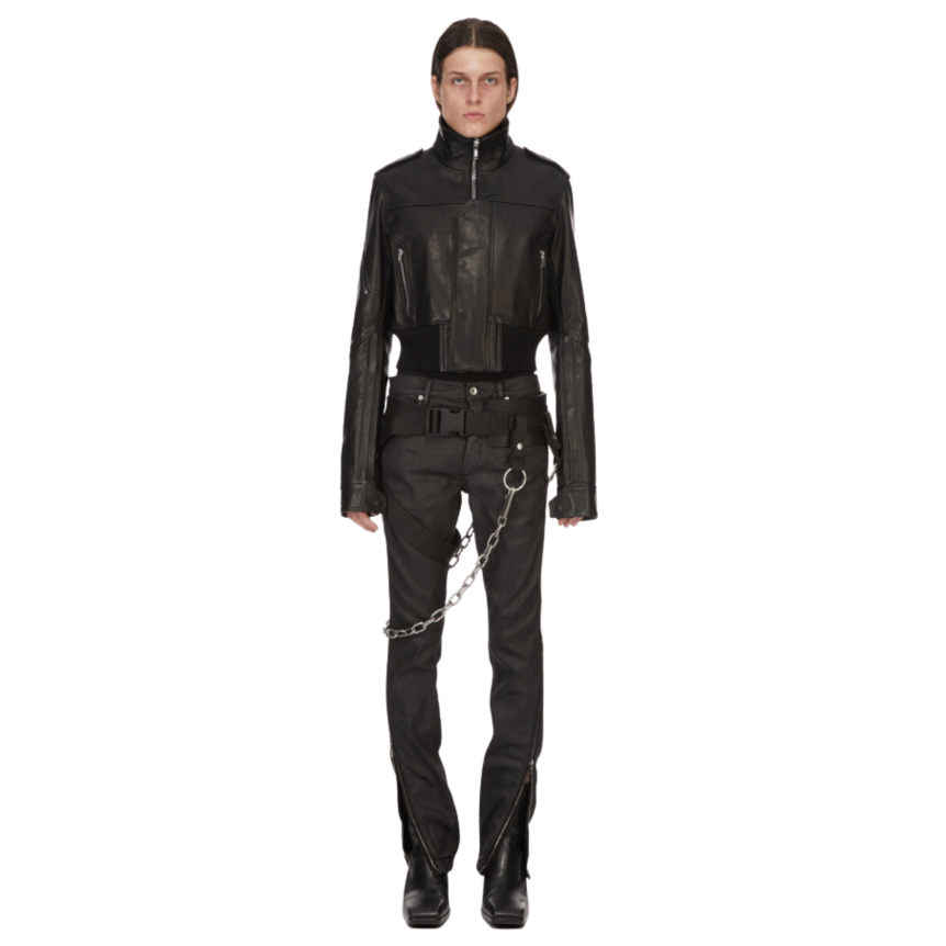 RICK OWENS Blouson zippé Perfecto SS26 Temple court cuir noir