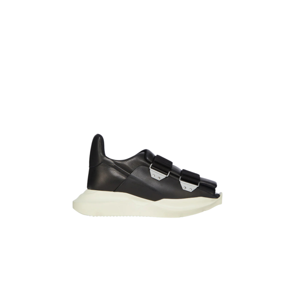 Basket sneaker RICK OWENS Burritogeth SS26 Temple cuir grainé noir sangles semelle blanche