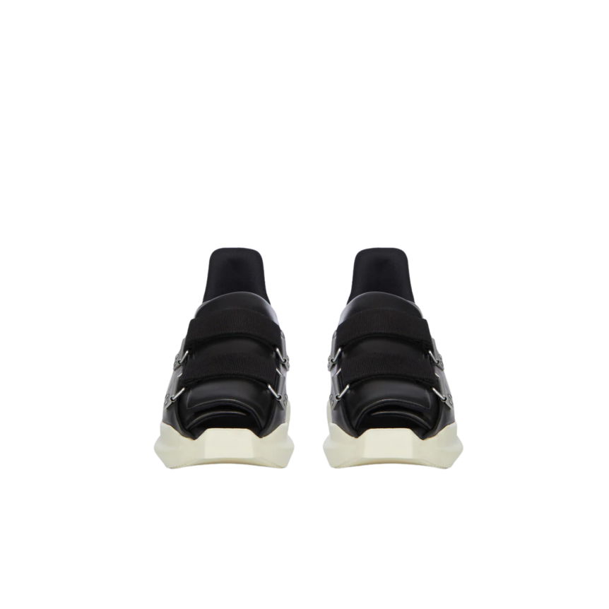 Basket sneaker RICK OWENS Burritogeth SS26 Temple cuir grainé noir sangles semelle blanche