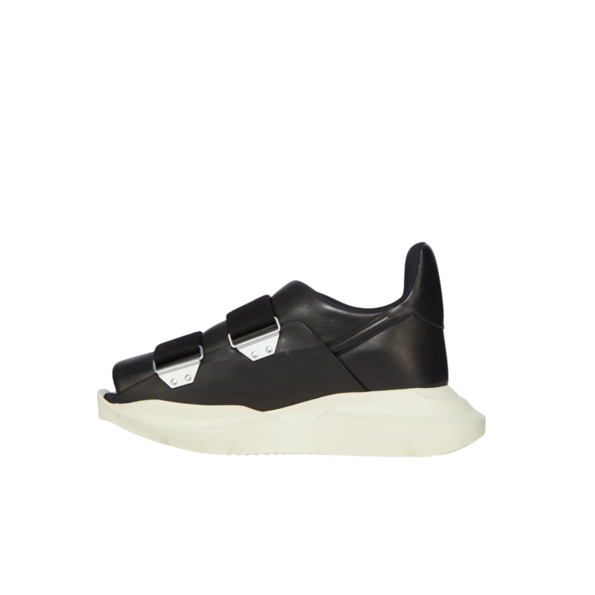 Basket sneaker RICK OWENS Burritogeth SS26 Temple cuir grainé noir sangles semelle blanche