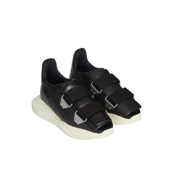 Basket sneaker RICK OWENS Burritogeth SS26 Temple cuir grainé noir sangles semelle blanche