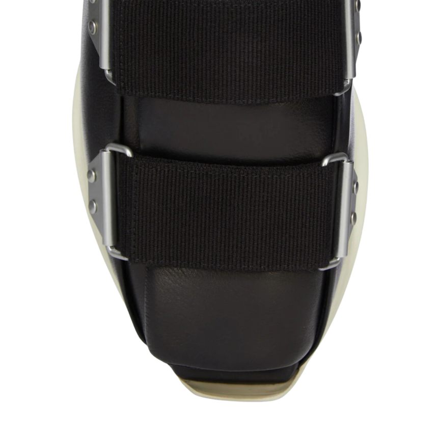 Basket sneaker RICK OWENS Burritogeth SS26 Temple cuir grainé noir sangles semelle blanche