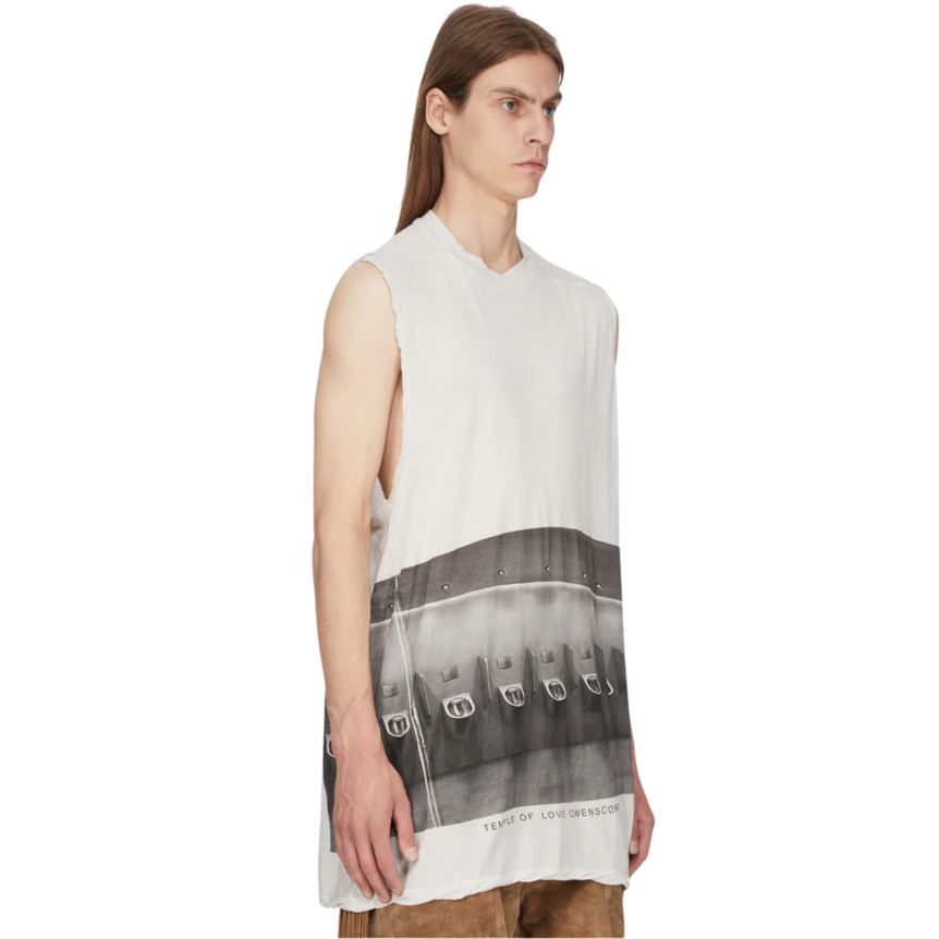 Top Débardeur RICK OWENS Jumbo SS26 Temple jersey coton blanc sali imprimé urinoir