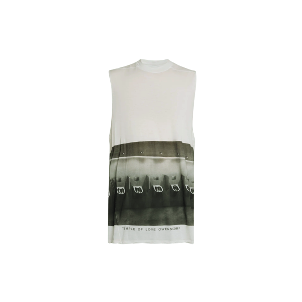 Top Débardeur RICK OWENS Jumbo SS26 Temple jersey coton blanc sali imprimé urinoir