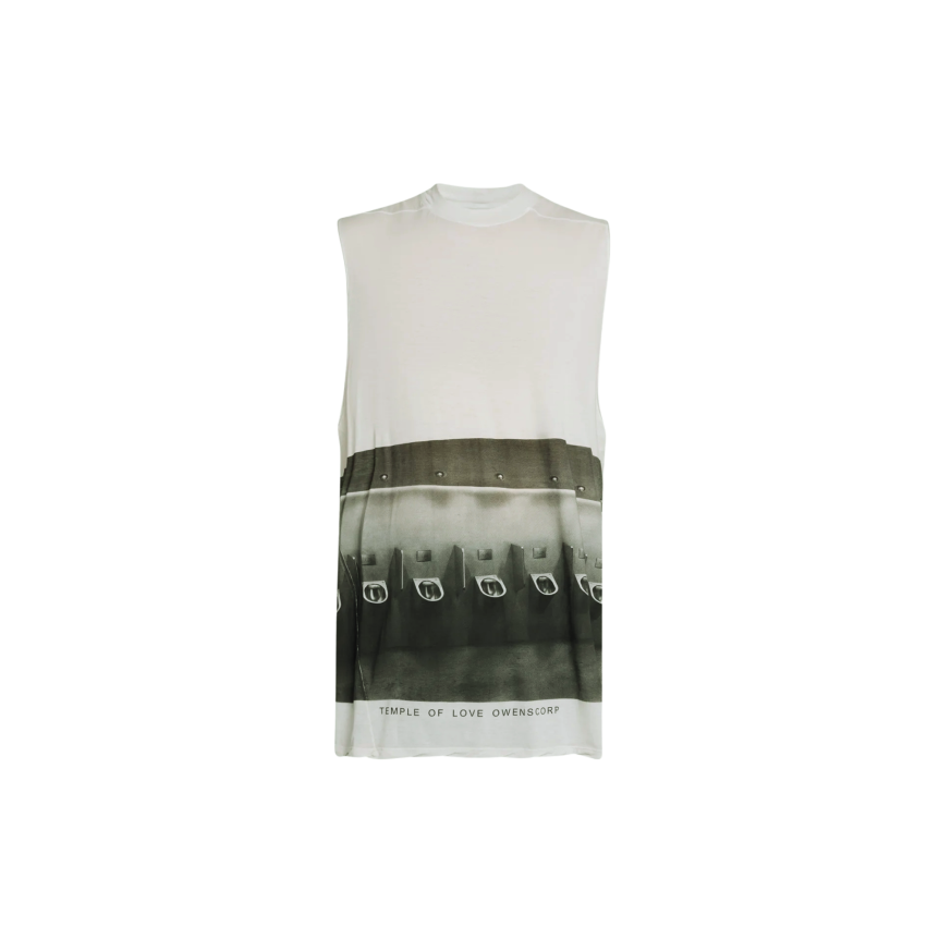 Top Débardeur RICK OWENS Jumbo SS26 Temple jersey coton blanc sali imprimé urinoir