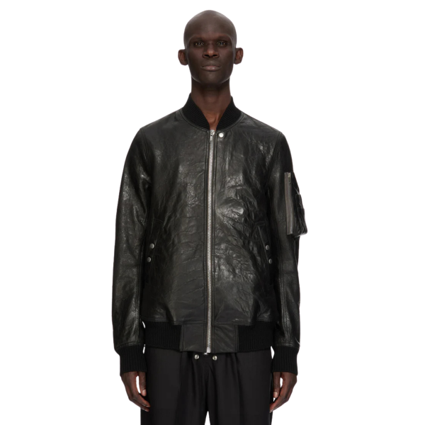 Blouson bomber long RICK OWENS Classic Flight SS26 Temple cuir agneau noir