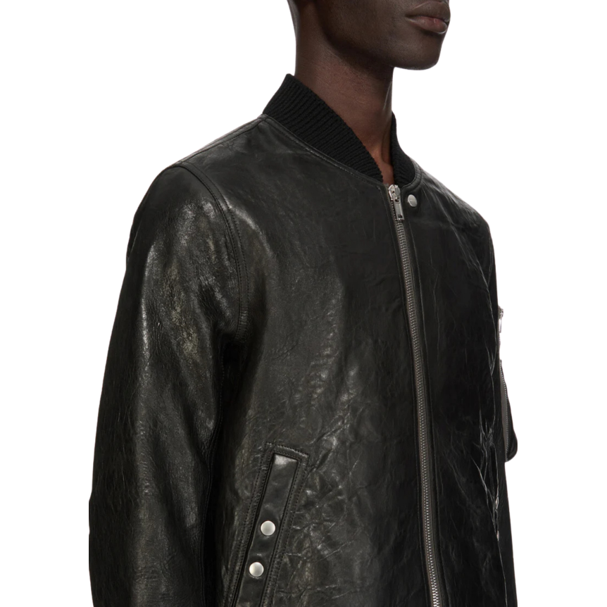 Blouson bomber long RICK OWENS Classic Flight SS26 Temple cuir agneau noir