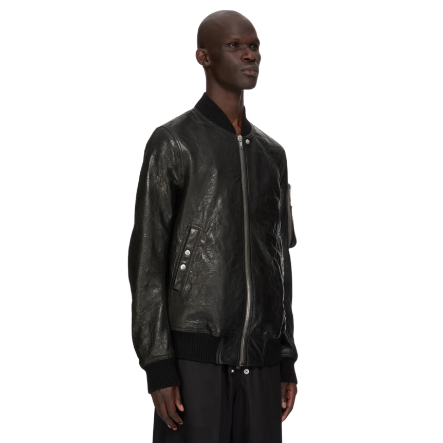 Blouson bomber long RICK OWENS Classic Flight SS26 Temple cuir agneau noir