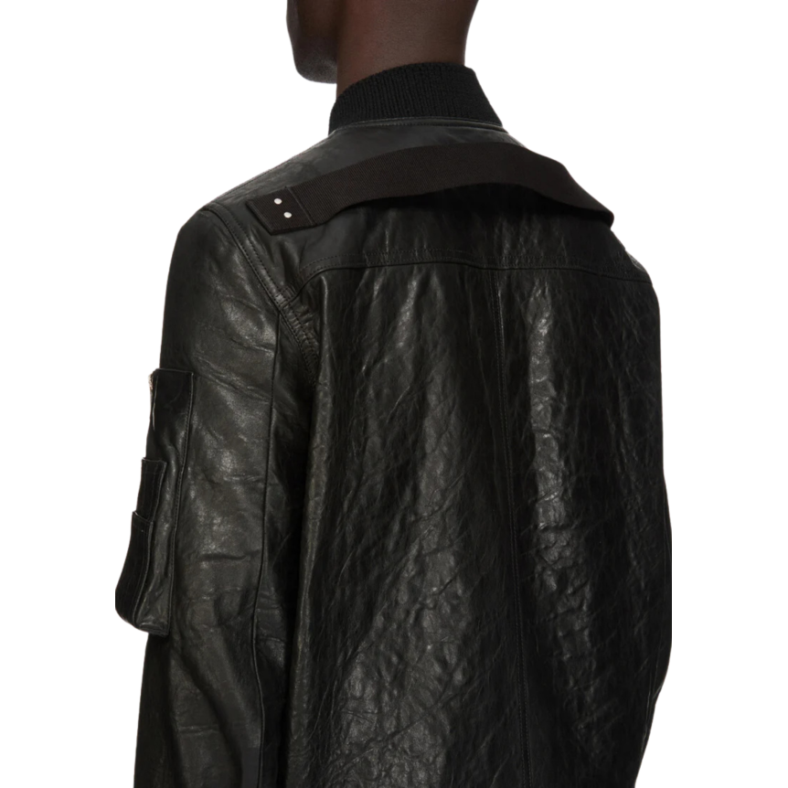 Blouson bomber long RICK OWENS Classic Flight SS26 Temple cuir agneau noir
