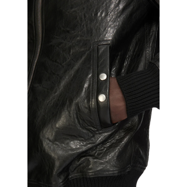 Blouson bomber long RICK OWENS Classic Flight SS26 Temple cuir agneau noir