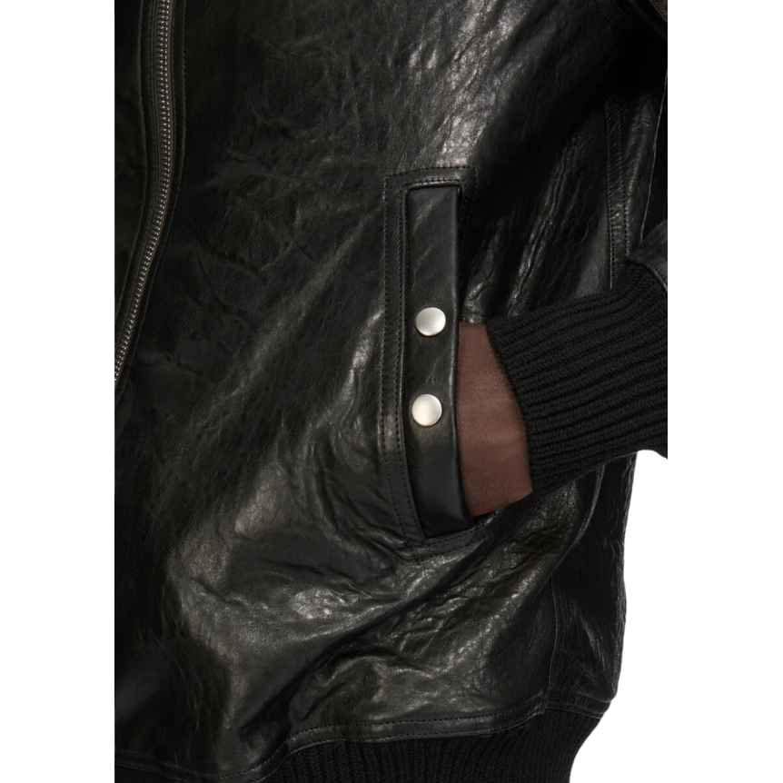 Blouson bomber long RICK OWENS Classic Flight SS26 Temple cuir agneau noir