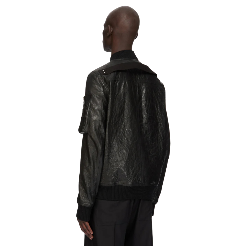 Blouson bomber long RICK OWENS Classic Flight SS26 Temple cuir agneau noir