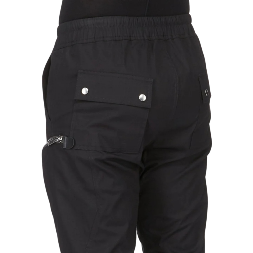 Pantalon RICK OWENS Cargo BAUHAUS coton noir multi poches zippées pression