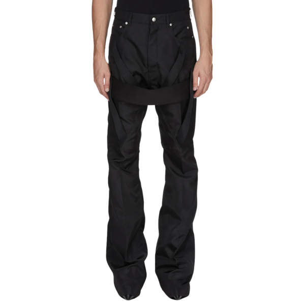 Pantalon Jean Bolan RICK OWENS  SS26 Temple Megastrapped Bolans nylon satin noir sangles