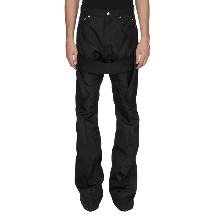 Pantalon Jean Bolan RICK OWENS  SS26 Temple Megastrapped Bolans nylon satin noir sangles