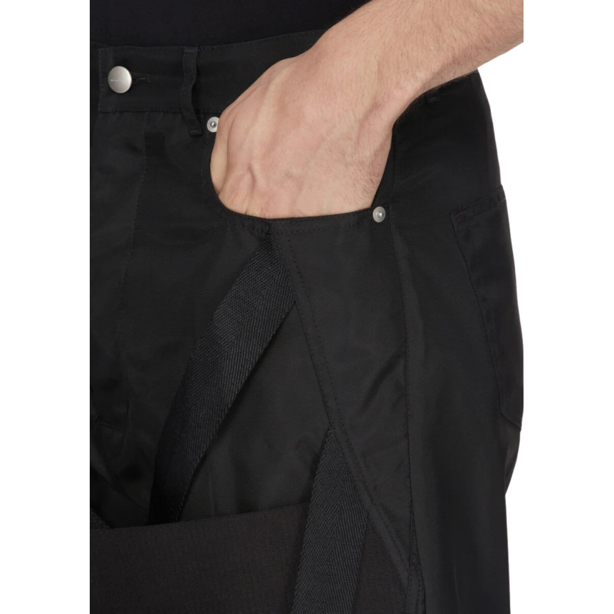 Pantalon Jean Bolan RICK OWENS  SS26 Temple Megastrapped Bolans nylon satin noir sangles