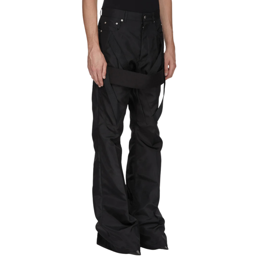 Pantalon Jean Bolan RICK OWENS  SS26 Temple Megastrapped Bolans nylon satin noir sangles