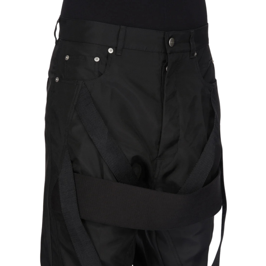 Pantalon Jean Bolan RICK OWENS  SS26 Temple Megastrapped Bolans nylon satin noir sangles