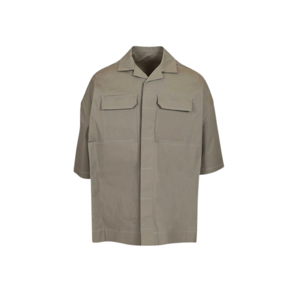 Chemise manche courte RICK OWENS Magnum Tommy coton vert gris poche plaquée