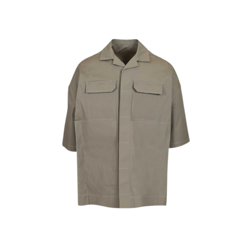 Chemise manche courte RICK OWENS Magnum Tommy coton vert gris poche plaquée