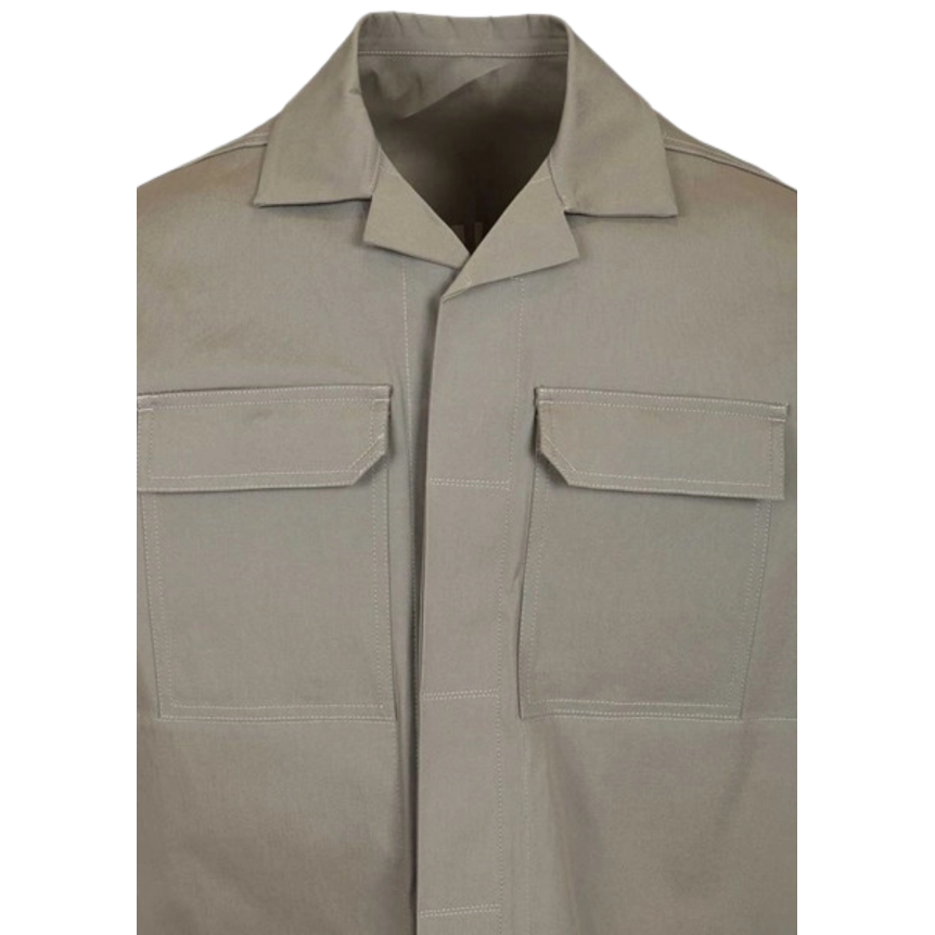 Chemise manche courte RICK OWENS Magnum Tommy coton vert gris poche plaquée