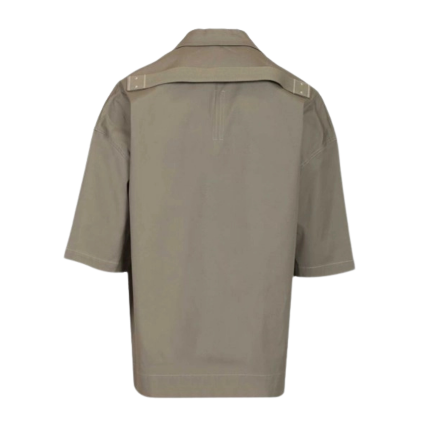 Chemise manche courte RICK OWENS Magnum Tommy coton vert gris poche plaquée