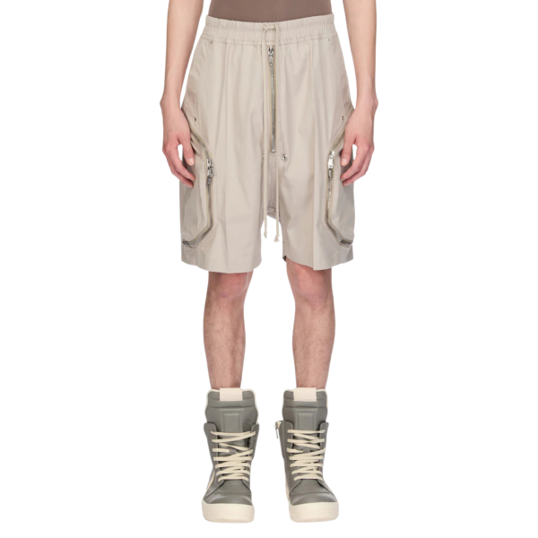 Short Cargo RICK OWENS Heizer Bela SS26 Temple coton beige multi poches zippées