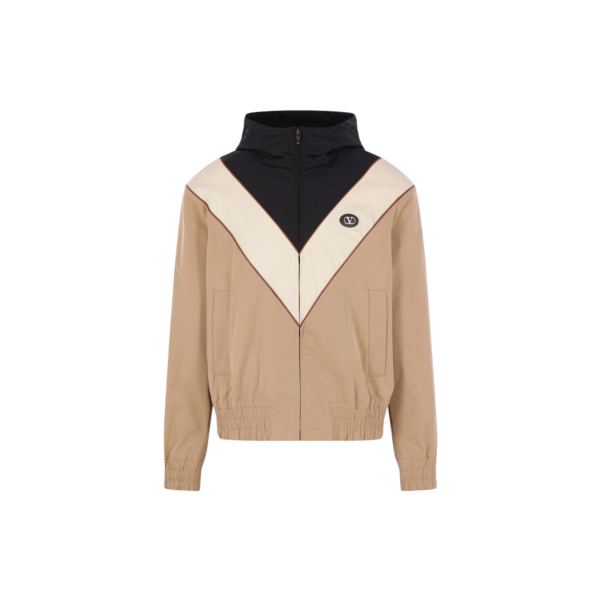 veste zippée à capuche VALENTINO nylon beige écru col noir