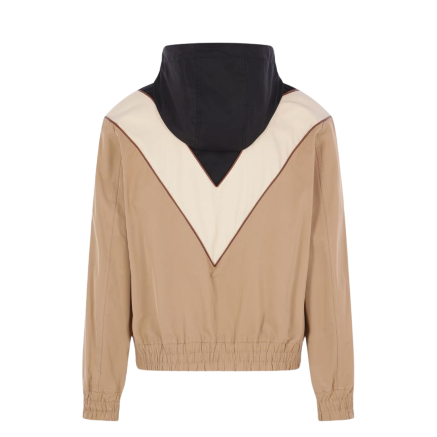 veste zippée à capuche VALENTINO nylon beige écru col noir