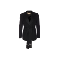 Blazer smoking laine noire ceinture écharpe franges