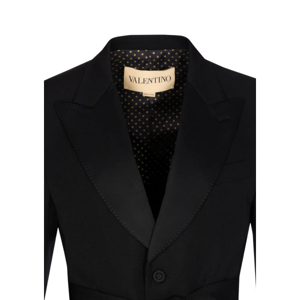 Blazer smoking VALENTINO laine noire ceinture écharpe franges