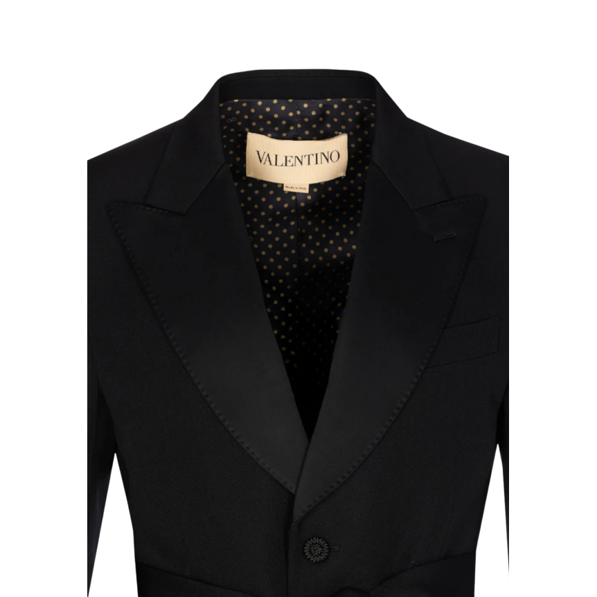 Blazer smoking VALENTINO laine noire ceinture écharpe franges