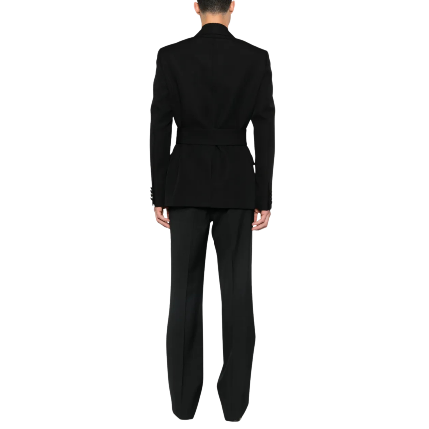 Blazer smoking VALENTINO laine noire ceinture écharpe franges