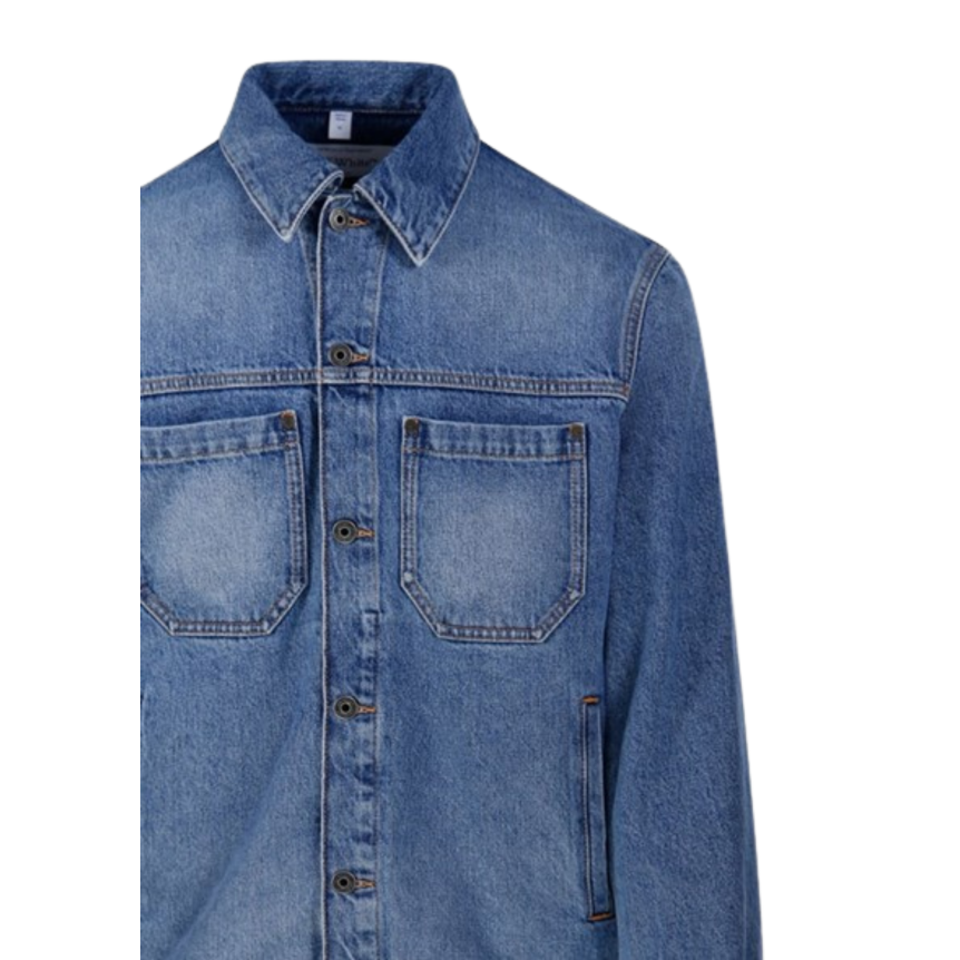Blouson OFF WHITE Arrow jean denim bleu demi croix dos