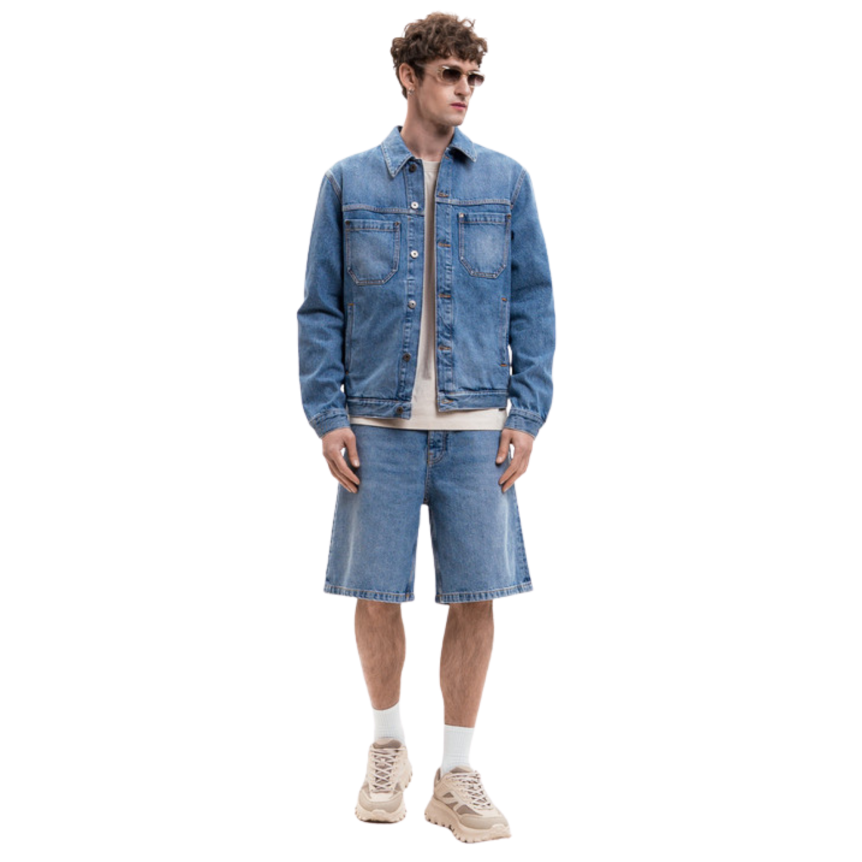 Blouson OFF WHITE Arrow jean denim bleu demi croix dos