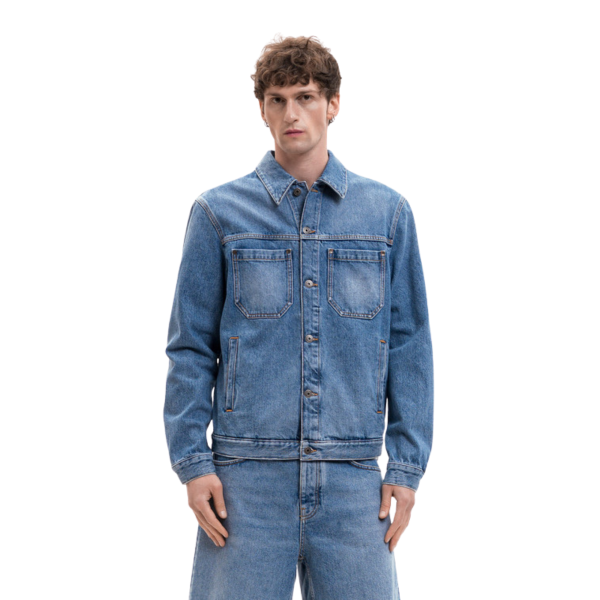 Blouson OFF WHITE Arrow jean denim bleu demi croix dos