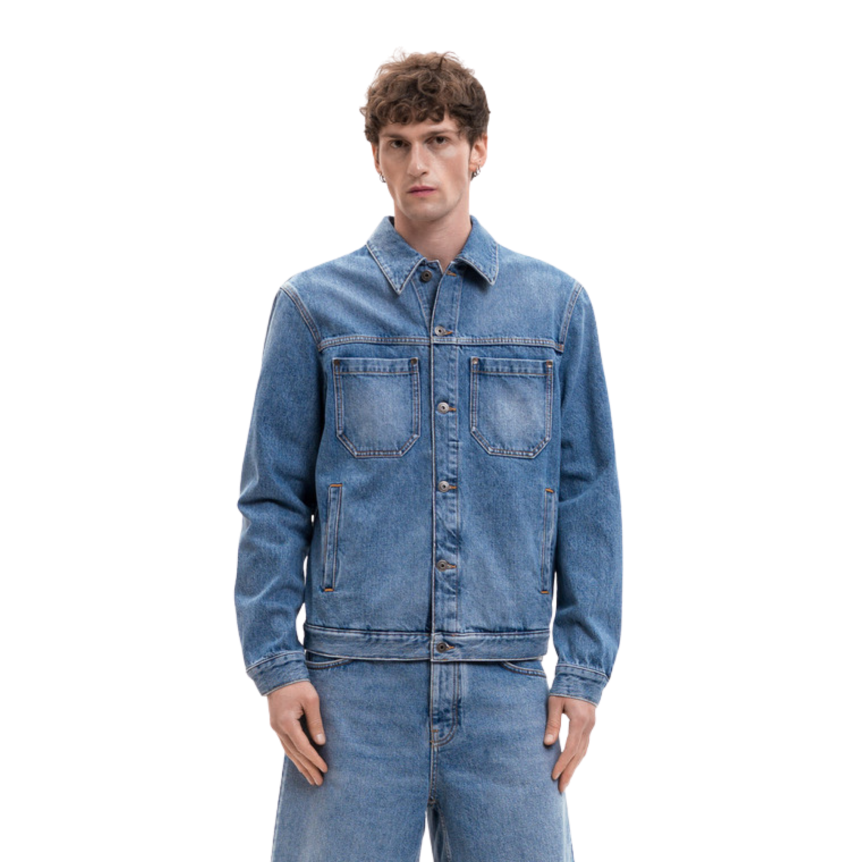 Blouson OFF WHITE Arrow jean denim bleu demi croix dos
