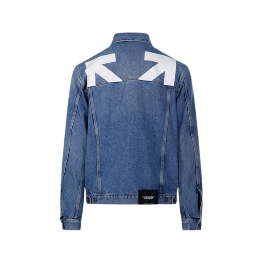 Blouson OFF WHITE Arrow jean denim bleu demi croix dos