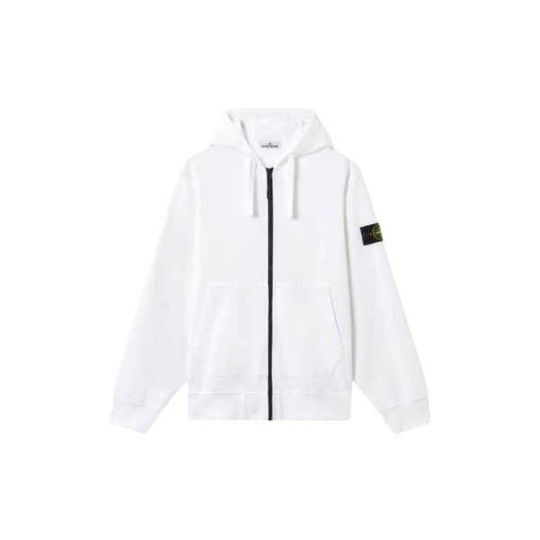 Sweat-shirt zippé à capuche STONE ISLAND coupe regular à poches coton blanc