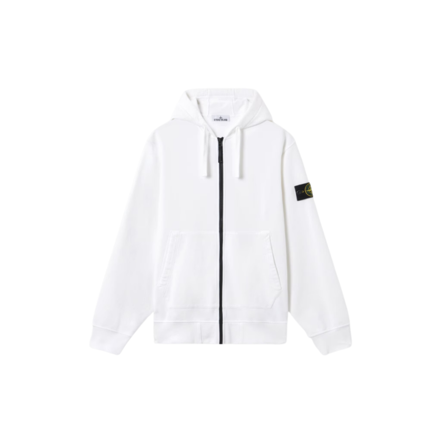 Sweat-shirt zippé à capuche STONE ISLAND coupe regular à poches coton blanc